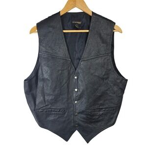 Stefano Man‎ Leather Vest Mens Medium Black Biker Motorcycle Sleeveless